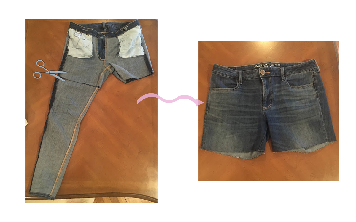 upcycling jeans by cutting to make shorts