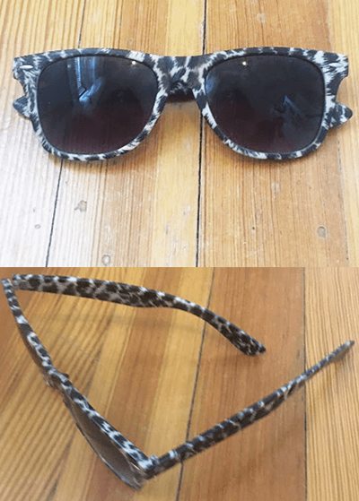 Front and side view of leopard print sunglasses