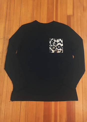 Black long sleeve shit with leopard print pocket